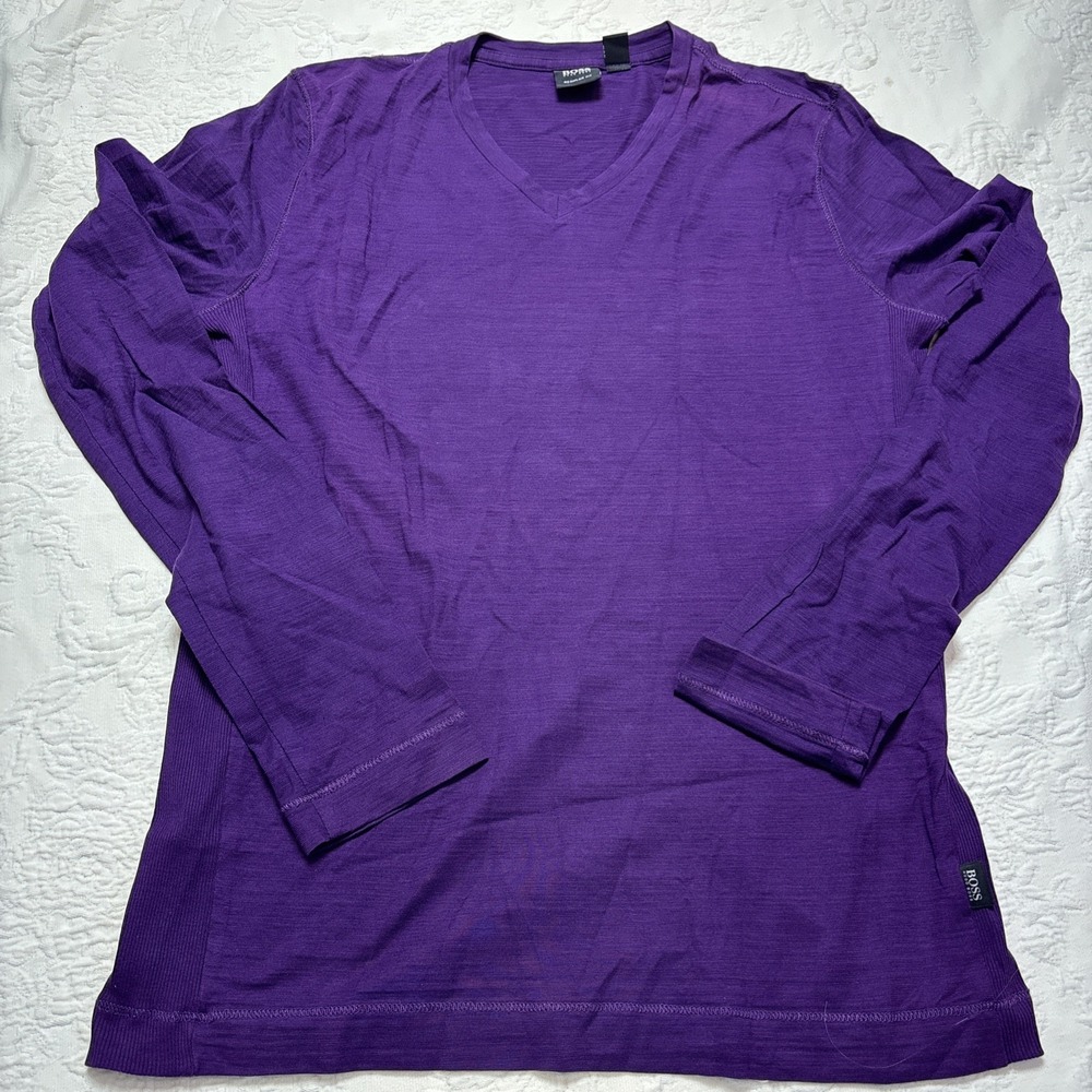 Hugo Boss Purple long-sleeve V-neck t-shirt Size S
